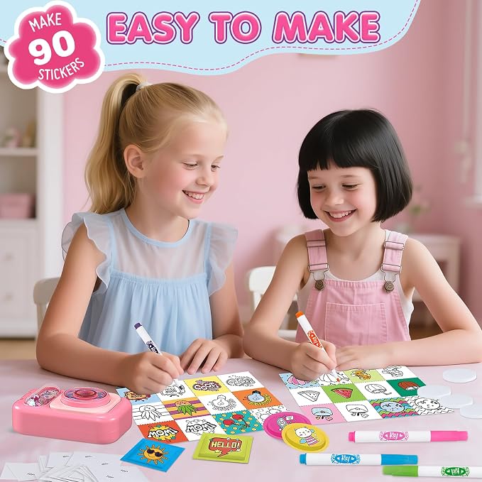 Puffy Sticker Maker Machine for Kids Ages 6-10, 90-Piece 3D Craft Kit | Make Your Own Puffy 3D Stickers in 3 Easy Steps—90 Designs, Unicorn Press Machine, Screen-Free Craft Kit for Boys & Girls