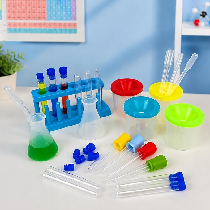 26PCS Science Lab Kit Plastic Lab Science Experiments and Test Tubes Set | Science Experiments for 6-8 Girls and Boys Classroom or Home Use Encouraging Curiosity for Students Learning Chemistry Set