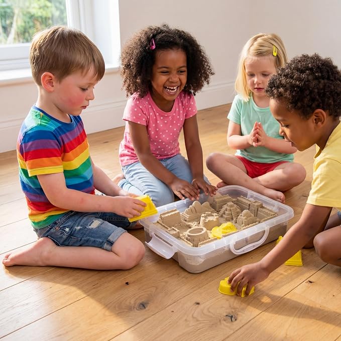 Construction Sensory Bin,Kinetic Sensory Sand Molds Kit | 10 Sand Castle Molds & 2.2 lb Sensory Sand - Sand Box for Toddlers Ages 3+, Educational & Creative