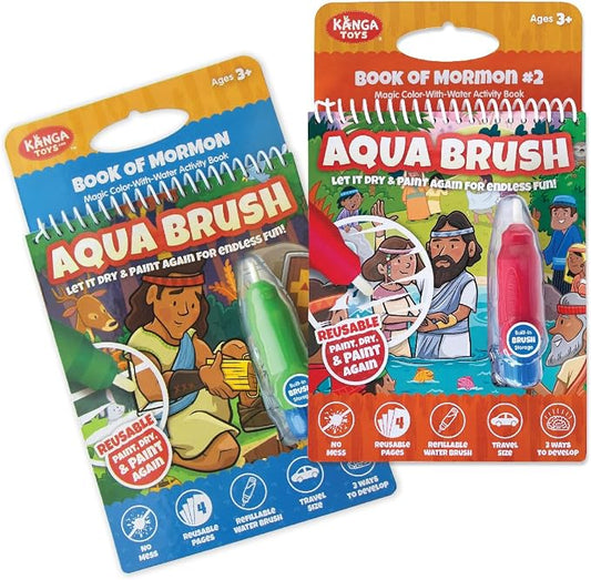 Two Pack Book of Mormon Aqua Brush Activity Book Set, Color with Water Reusable Travel Activity by Kanga Toys