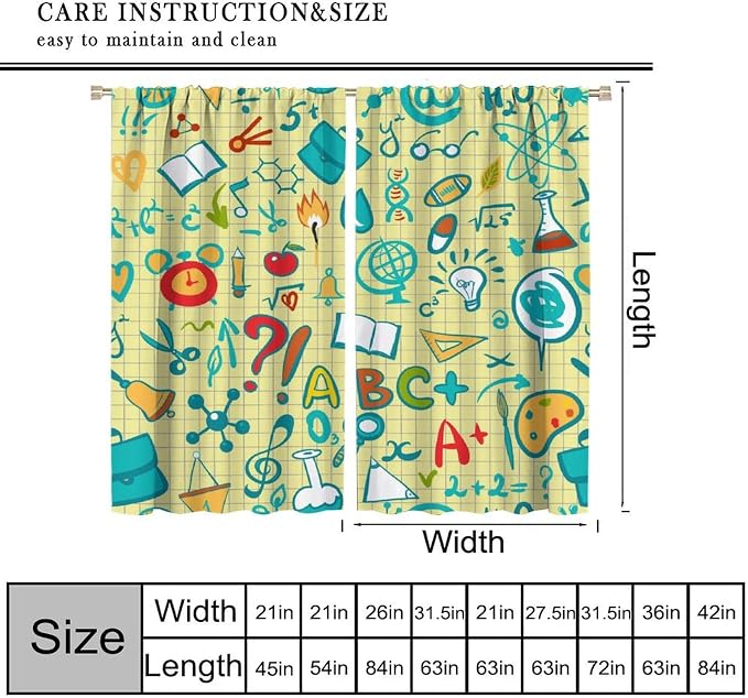 Science Physics Curtains, Abstract Math Chemistry Curtain Scientist Graffiti Print Window Treatments for Kids Teens Bedroom Living Room Set 2 Panels,84x84 Inches
