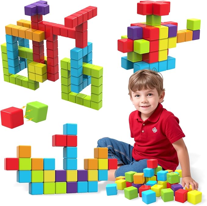 Magnetic Building Blocks, 1.65 inch Large Stacking Cubes for Toddlers 1-3 | Sensory & Montessori Toys for Boys & Girls 1 2 3 Years Old, Kids Travel Toys, Magnetic Cubes Birthday Gifts (36 PCS)