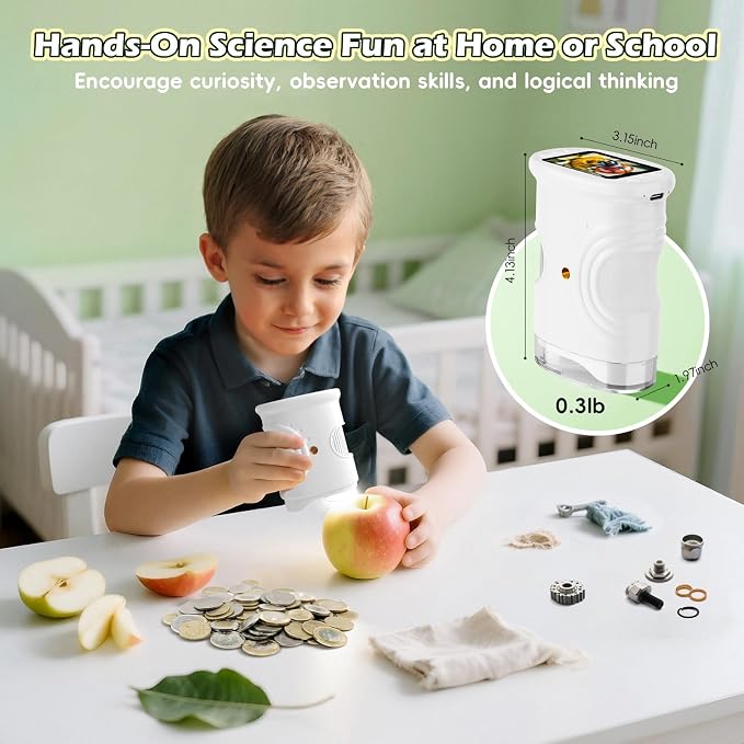 Alotwan Kids Microscope Handheld, Digital 1000X Zoom Pocket Microscope | HD Camera Photo/Video Recording, Educational Science Kit, STEM Toys for Boys & Girls 3-8 Years, Birthday & Christmas Gift