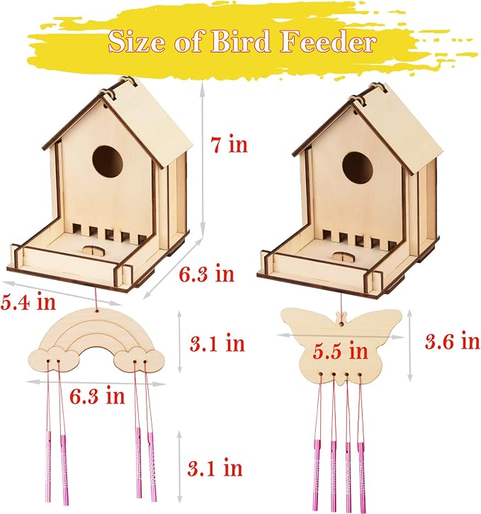 Crafts for Kids Ages 8-12 -Make Your Own Bird Feeder Wind Chime Kit with Diamond Stickers - 2 Pack Unfinished Wood DIY Kids STEM Painting Activities Crafts Outdoor Toys for Boys Girls Ages 6-8 3-5