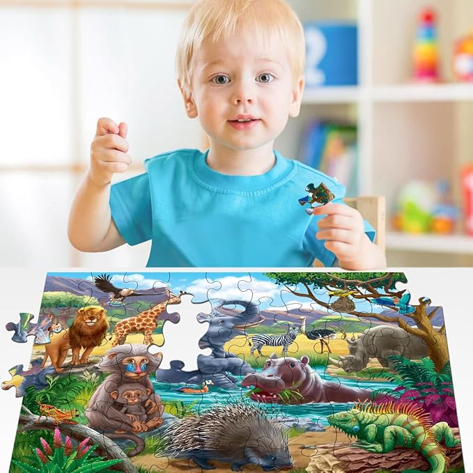 RANSUNN Puzzles for Kids Ages 4-6 - Farm & Wild Animal | 2 Packs 60 Piece Puzzles for Kids Ages 3-5 6-8,Toddler Children Learning Educational Jigsaw Puzzles Toys for Boys and Girls