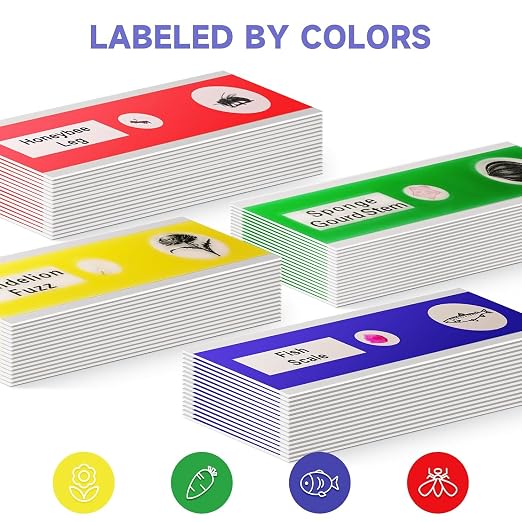 Jiusion 48Pcs Prepared Microscope Slides Specimen Set for Stereo Microscope | Safe Plastic Biological Samples of Animals, Insects, Plants & Flowers for Kids, Students Enlighten Education