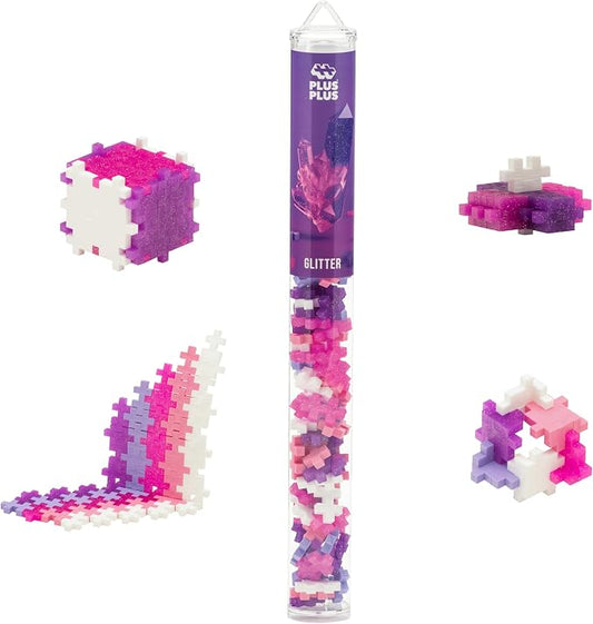 PLUS PLUS Glitter Mix Tube - Mini Interlocking Building Blocks Set | Roadtrip Essentials for Kids, Sensory Bin Fillers, Math Manipulatives, Classroom Must Haves, Kids Airplane Activities