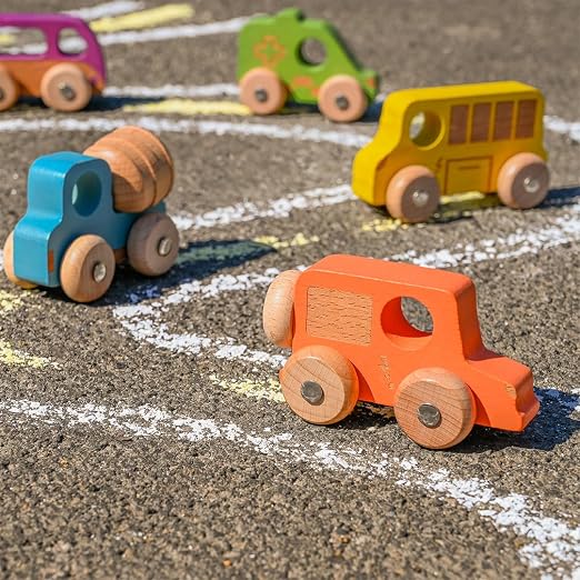 tickit Rainbow Wooden Vehicles - Set of 12 - Small, Chunky Cars - for Ages | 12m+ - Develop Fine-Motor Skills - Loose-Parts Toys for Toddlers