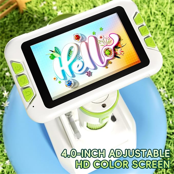 Microscope for Kids,1600X Digital Microscope with 4.0" HD Screen, 3-in-1 Portable Microscopes with Slides,STEM Educational Science Toy for Ages 6-12 Christmas Birthday Gifts for Boys & Girls (Green)