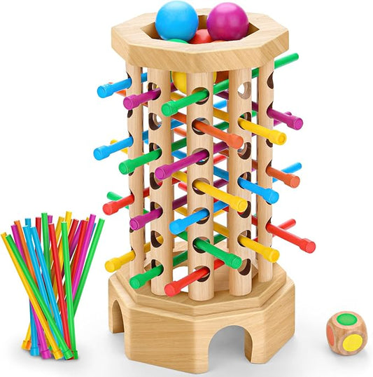Wooden Ball Drop Board Game for Kids Ages 3-6, Montessori Family Game | Stick Drop Challenge • Fine Motor Skills • Family Fun • Montessori Learning