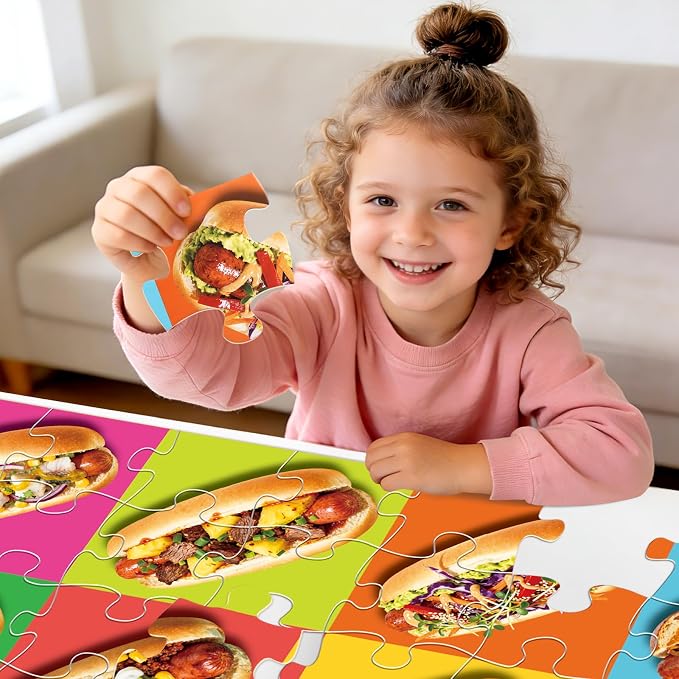 Jumbo Floor Puzzle for Kids,48 Piece Hot Dog Jigsaw Puzzle Ages 3-8 | Food-themed Learning Puzzle with Colorful Hot Dog,Extra-thick Cardboard,35x24 in Completed,Preschool Gift for Boys and Girls