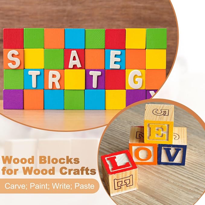 Barydat 550 Pcs 1 in Wooden Cubes, Unfinished Wooden Blocks for Crafting Natural Craft Wood Square Blank Cube for DIY Project Baby Showers