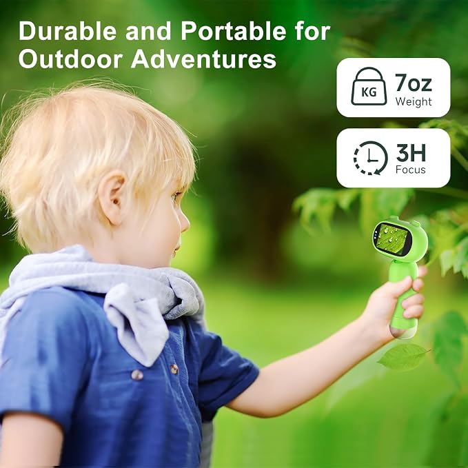 1000X Pocket Microscope for Kids – Railhorn Mini Microscope with 2" LCD Screen, 16MP Camera & 1080P Video, Handheld Magnifier with Light for Coins, Slides & Nature Exploration, STEM Toy for Ages 3-12
