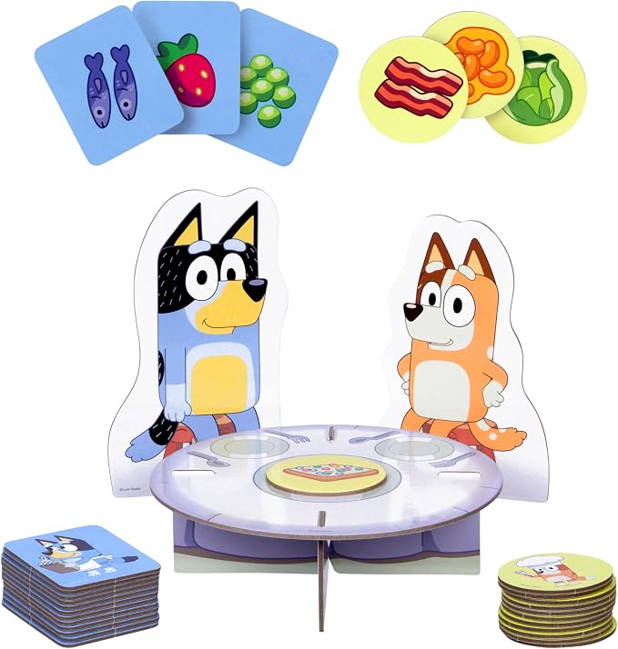 Bluey Fancy Restaurant Game, Join and Bingo as They Match Food Cards to Help Dad Prepare a Special Dinner for Mum, Serve up Fun While Building Memory and Matching Skills, Ages 3+, 2–4 Players | Based on the Fancy Restaurant episode, 2-4 players; family...