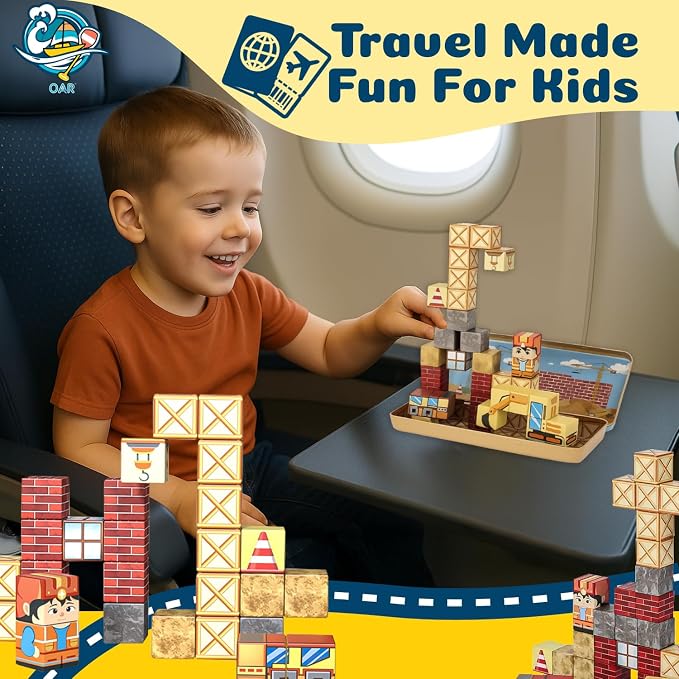 OAR 35PCS Magnetic Blocks for Toddler Ages 3-8 STEM Construction Travel Toy | 35 Strong Magnetic Cubes In An Iron Box Grow Fine Motor Skills, Problem-Solving And Focus; Screen-Free STEM Fun For Travel