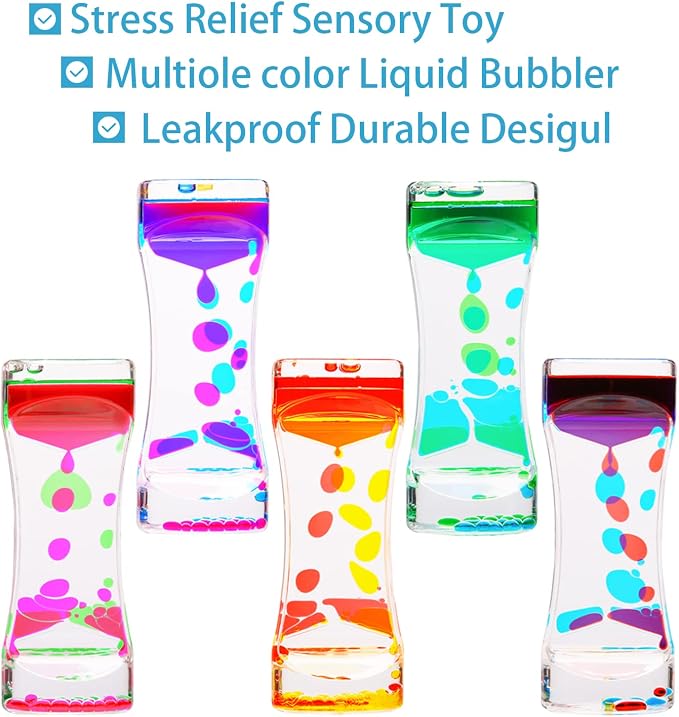 Liquid Motion Bubbler - 5 Pack Sensory Toys | Stress Management - Relief Fidget Water Timers - Relaxing Liquid Bubbler - Office Home Colorful Hourglass Desk Decor