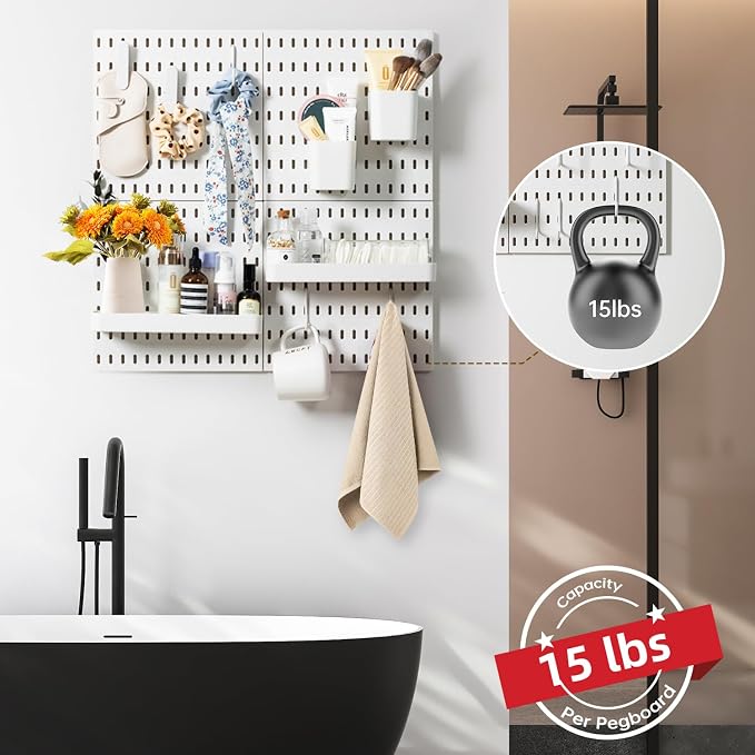 VUSIGN Pegboard Combination Wall Organizer Kit 22" x 22", White | 4 Pieces Pegboards and 17 Accessories, Wall Mount Display Peg board Panel Kits for Bedroom, Home, Office, Bathroom