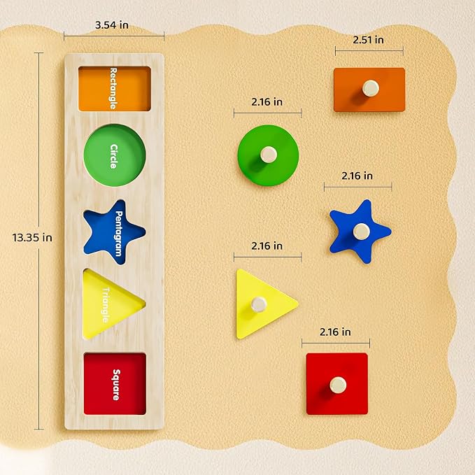 First Jumbo Knob Wooden Shape Puzzle for Toddlers 1-3,Montessori Toddler Puzzle Toys for1-2 Year Old,Preschool Learning Peg Puzzles Toys for Baby Kids