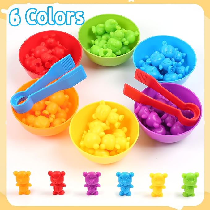 UNIQUE KIDS Counting Matching Game with Sorting Cups, Color Classification and Sensory Training Educational Learning Toys Set Gift for Toddlers Preschool Ages 3 Years and up