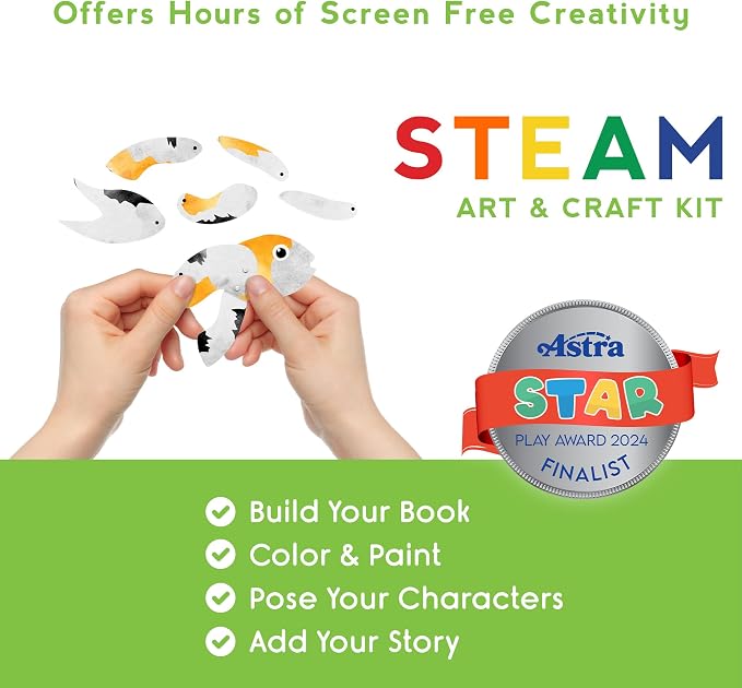 EyeConnect Crafts Pond 3D Tunnel Book – Hands-on Stationery Craft Kit | Build, paint, create a unique pop-in book with 12 posable animals! Screen-free STEAM activity, gift. No tools/glue needed, 8+