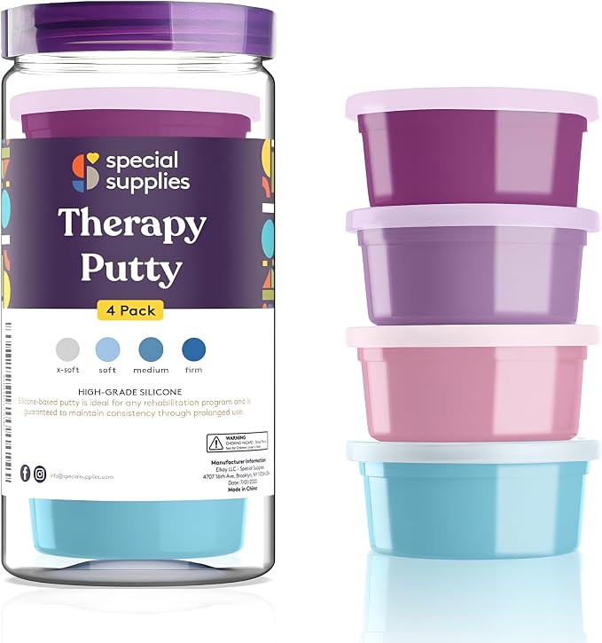 Special Supplies Therapy Putty for Kids and Adults - Resistive Hand Exercise Stress Relief Therapy Putty Kit, Set of 4 Strengths, Three Ounces of Each Putty