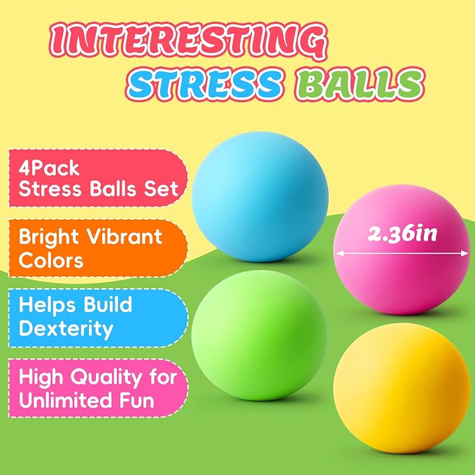 Stress Balls 4 Pack for Adults and Kids, Color Changing Squeeze Toys | Sensory Toys for kids with Autism, Squishy Fidget Toys for Stress and Anxiety Relief, Squishies Squeeze Prize for Classroom
