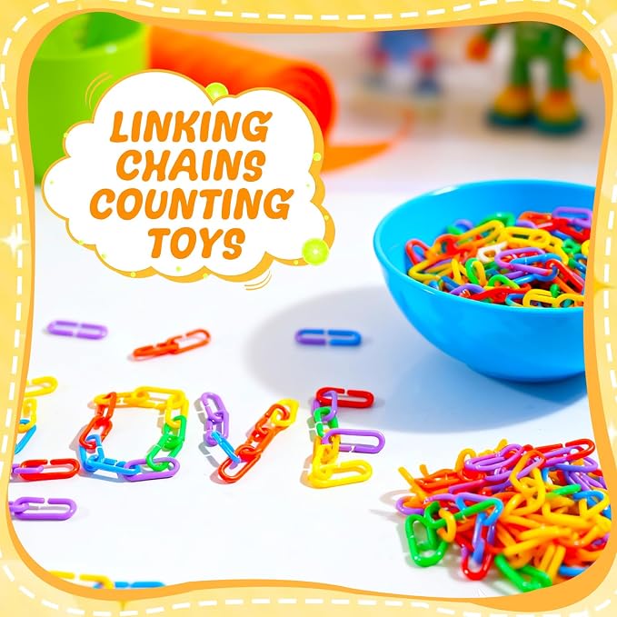 Bbiamsleep 600 Pcs Plastic Chain Links, 6 Colors Linking Activity Kit | Plastic Links Fine Motor Skills for Color Recognition Counting Sorting Skills