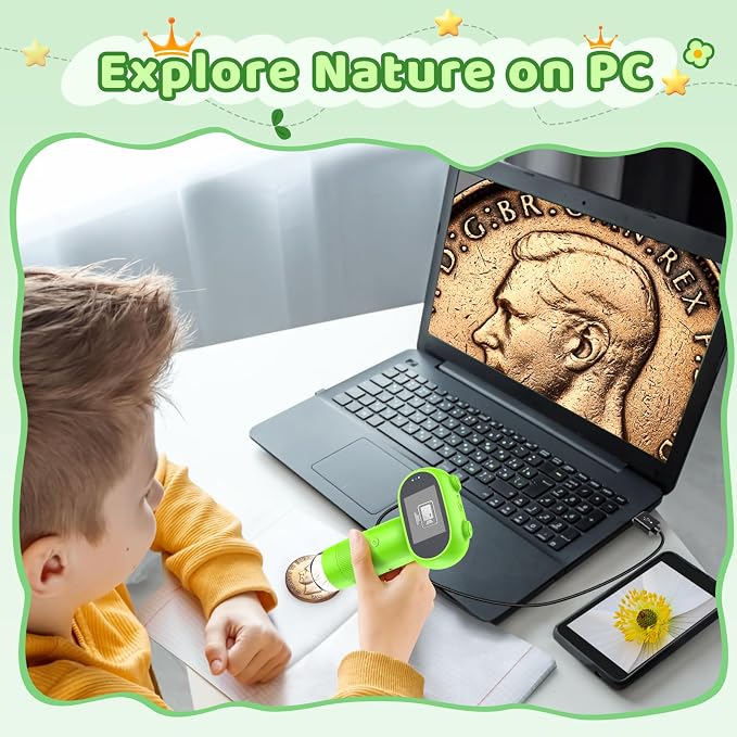 Leipan Pocket Microscope for Kids, 2'' IPS 1080P Magnifier with Light | 16MP Mini Digital Microscope 1000X, 8 LEDs, Compatible with PC, Includes 8GB card