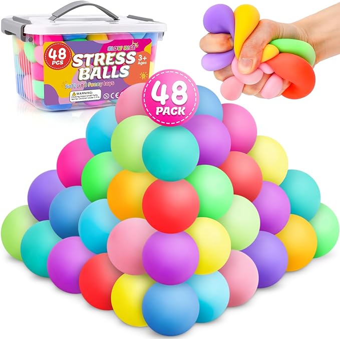 48 Pack Slow Rising Stress Ball,Stress Balls for Kids Adults,Stretchy Fidget Toys for Anxiety Relief,Hand Therapy Sensory Squishy Ball,Squishy Toys,Treasure Prize Box Toys for Kids Classroom | Hand Therapy Sensory Squishy Ball for Stress Relief, Squish...