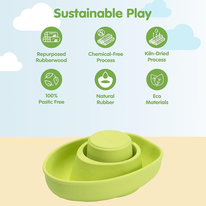 PlanToys® Pastel Green Rubber Convertible Boat Water & Sensory Play Toy | pastel green rubber convertible boat, montessori water bath play, cause effect imagination exploration, floating toy, toddler