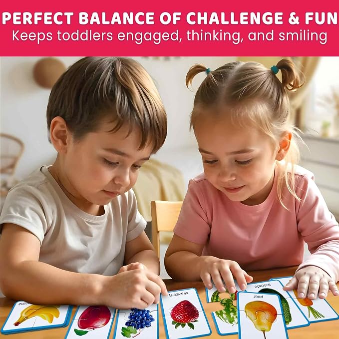 QUOKKA Jigsaw Toddler Puzzles Ages 2-4 – 100% Self-Correcting 16 Realistic Matching Fruits Veggies – Educational Toddler Puzzles Ages 1-3 with 32 Pieces – Memory Matching Games
