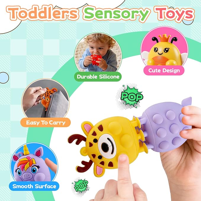 12PCS Animal Suction Popper Fidget Toys, Travel Toys for Airplane Car Activities, Silicone Sensory Toys, Birthday Party Favors for Kids, Pinata Stuffers for Kids, Preschool Classroom Prizes