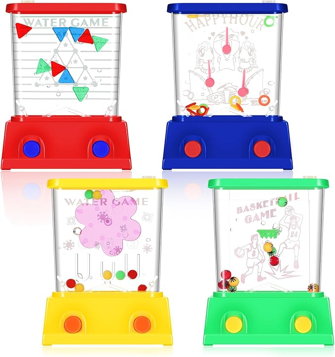 Gejoy 4 Pieces Water Games Handheld for Kid Small Retro Waterful Ring Toss Handheld Game Birthday Goodie Bags Stuffers School Classroom Prize Reward Pastime Car Toy Fidget for Boy Girl(Modern Style)