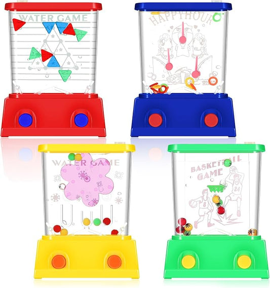Gejoy 4 Pieces Water Games Handheld for Kid Small Retro Waterful Ring Toss Handheld Game Birthday Goodie Bags Stuffers School Classroom Prize Reward Pastime Car Toy Fidget for Boy Girl(Modern Style)