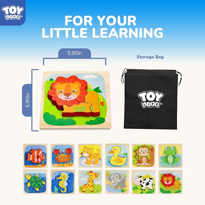TOY Life Wooden Puzzles for Toddlers 2-4, Montessori Toys for 1 2 3 Year Old Boys Girls, Animals Puzzles Educational Learning Toys 2 Year Old, Birthdays Gifts Toy for 2 Year Old Girl Boy