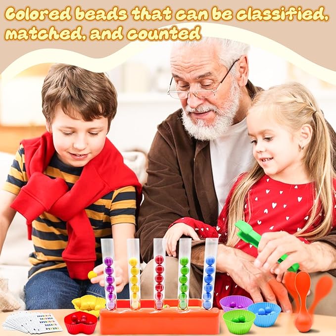 Counting and Color Sorting Toys for Toddlers, Clip Bead Matching | Educational Montessori Toys for Kids 3 4 5 6 7 Year Old, Preschool Learning Toys, Fine Motor Skills, Number Crunching