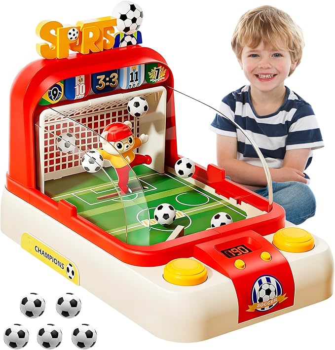 Mini Foosball Table for Kids Boys 3 Year Old Birthday Gifts, Portable Tabletop Soccer Board Game 2-Flipper Soccer Pinball with Scoreboard, Music, Light, for Family Game Night
