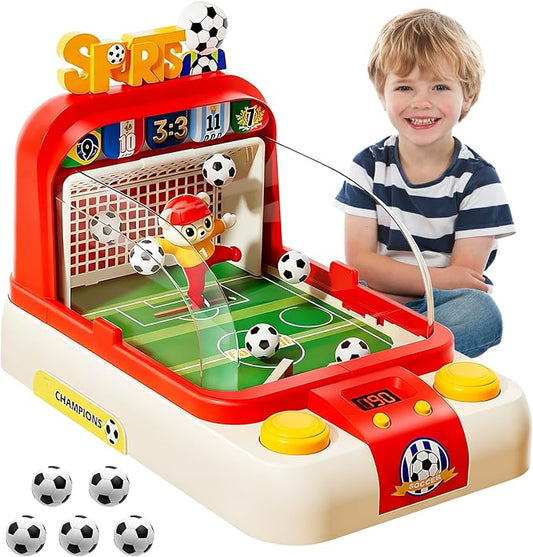 Mini Foosball Table for Kids Boys 3 Year Old Birthday Gifts, Portable Tabletop Soccer Board Game 2-Flipper Soccer Pinball with Scoreboard, Music, Light, for Family Game Night
