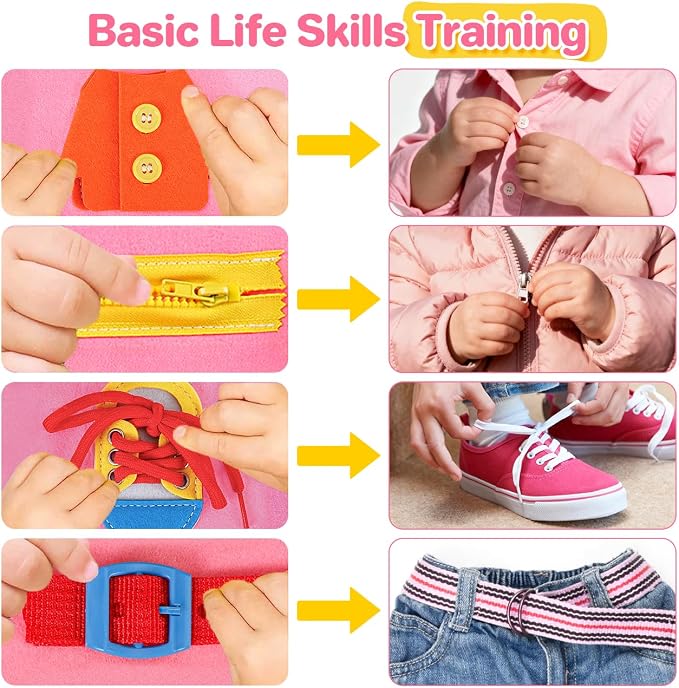 Busy Board Montessori Toys Toddler Girl Gift, Sensory Travel Toy for 1-3 | Preschool Educational Toy, Fine Motor Skills, Alphabet, Numbers, Shapes, Colors, Car & Airplane, Pink Multipages
