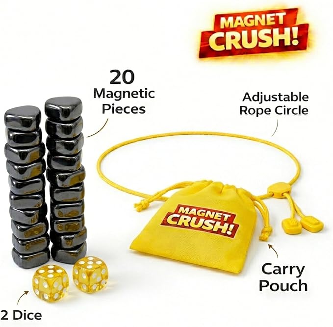 Magnet Crush Magnetic Strategy Board Game for Kids & Adults, Fun Tabletop Magnet Placement Game, STEM Educational Toy, Family Party Game, Travel Game, Puzzle Brain Teaser, Gift for Ages 9+