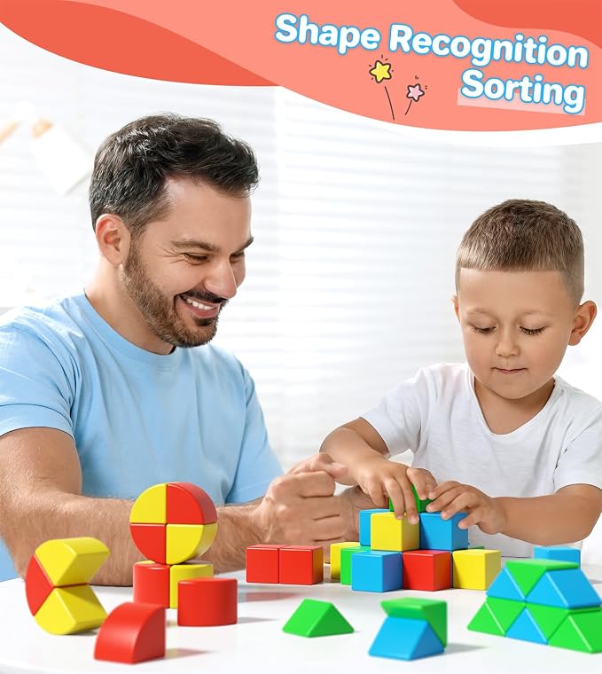 Magnetic Blocks for Toddlers, 1.34 inch 36PCS Kids Building Toys, Creative Stacking Colorful Sensory Block with Magnet, Educational Construction Cubes Set for Boys Girls Kids Ages 3 4 5 6 7 Year