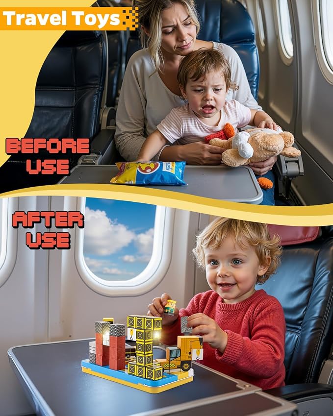 Magnetic Blocks 45 pcs Travel Toys for Toddler & Kids, Construction | Travel Essentials for Airplane, Road Trip & Camping, Gift for 3-8 Year Old Boys & Girl, STEM Learning Toy