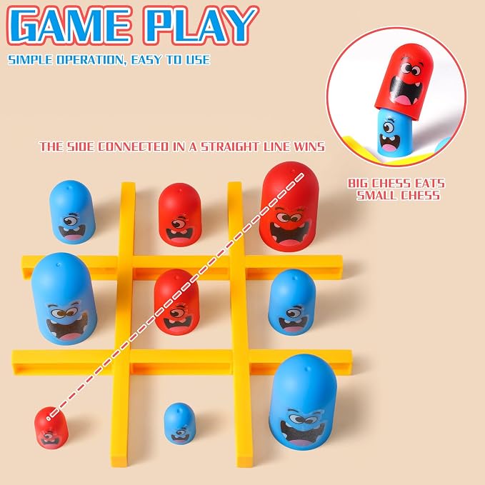 AIUAZA Tic Tac Toe Strategic Board Game for Kids and Family,Party Tabletop Games, Strategy Head to Head Games,Friendly Educational Board Game, Suitable Party 2 Players Toys (1PC)