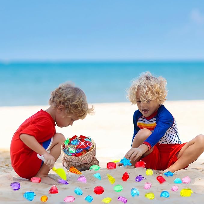 150 Pcs Diving Gems Pool Toys Acrylic Diamond Pirate Treasure | Colorful Plastic Gemstones, Fake Jewels with Burlap Bag, Vase Filler, Summer Mermaid Bath Toys, Beach Underwater Party Games
