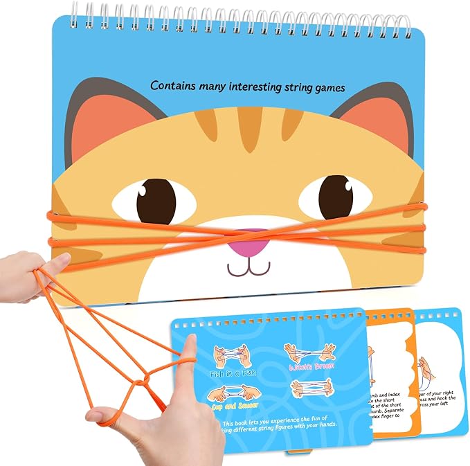 Kasfalci String Game Book Kit - Teen Girl Gifts, Birthday Gifts for 8 9 10 11 12 Year Old Girl - Classic Finger String Figures Toy - Travel Toys for Boys Girls Ages 6-12 - Brain Teaser Activity
