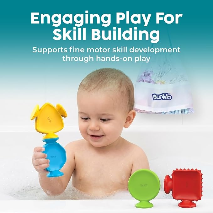 BUNMO Bath Toys for Toddlers - Connect, Build, Create - Suction Bathtub Toys - Hours of Fun & Creativity - Fine Motor Skills - Stimulating Sensory Toys - Babies Ages 1+ 2, 3 - Extra Large 10 Pack