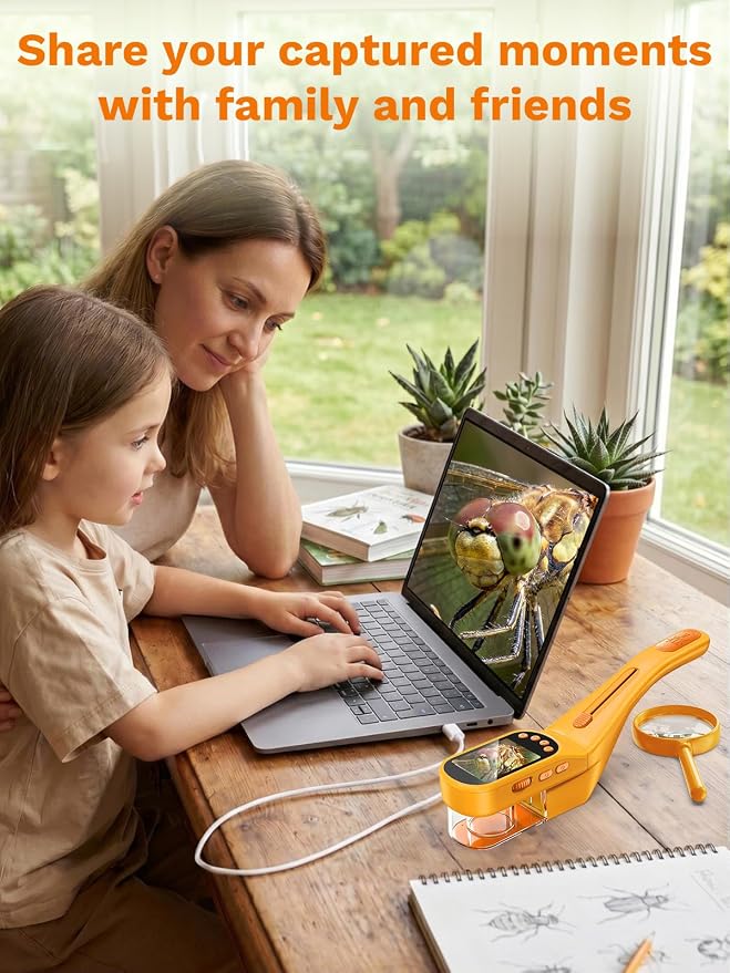 Bug Catcher for Kids with Microscope, Bug Catching Kit-Orange | Kids Microscope, Outdoor Toys with Magnifier, Tweezers & Insect Box, STEM Educational Birthday Gift for Kids Ages 3-12