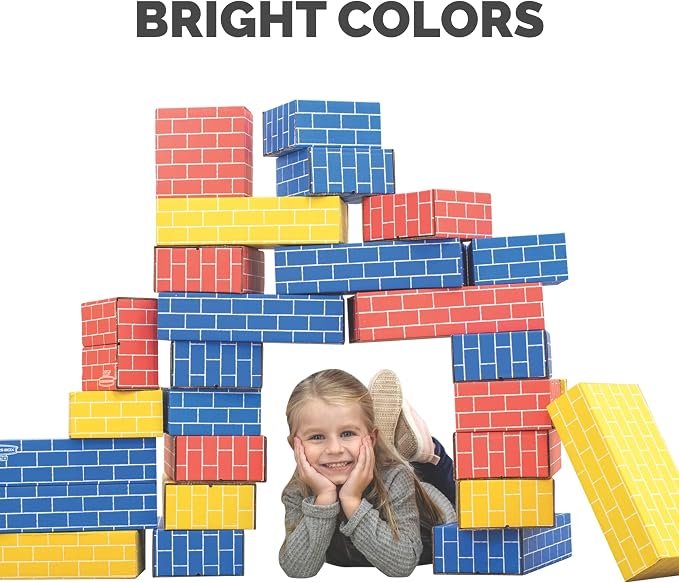 BB at Play Heavy Duty Kids Jumbo Cardboard Building Blocks, 20 PK | 10 Large and 10 Medium Stackabke Blocks, Easy To Assemble, Durable and Encourages Open Play for Kids and Families