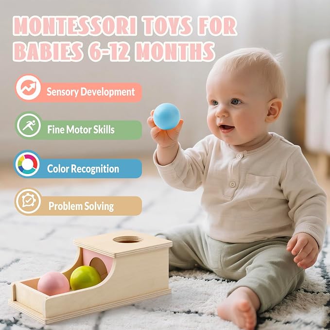 Montessori Toys for 1 Year Old, Wooden Object Permanence Box for Babies | 9 Month Old Baby Toys, Preschool Infant Toys 6-12 Months Developmental, Cause and Effect Ball Drop Toy