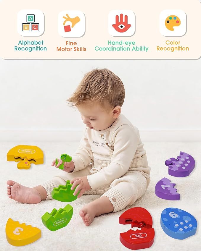 Montessori Learning Toys for Toddlers, Wooden Number Counting Dinosaur Toys | toddler educational toys, color recognition & number counting, fine motor sorting toy, Christmas birthday Gift for boys girls